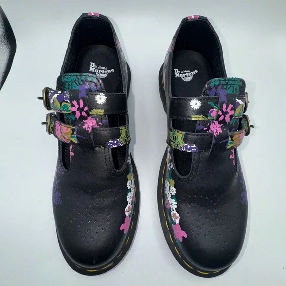 Dr Martens 8065 Vintage Floral Leather Mary Jane Shoes Women's 9 Double Buckle - Picture 8 of 15